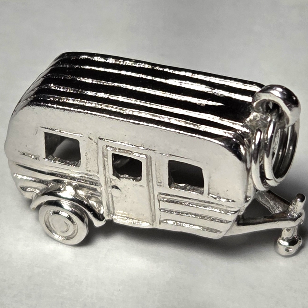 Silver Camper Trailer Charm